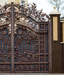 wrought-iron gates, ornamental forging, forged elements close-up