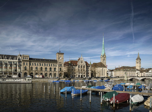 central zurich old town limmat river landmark view in switzerland