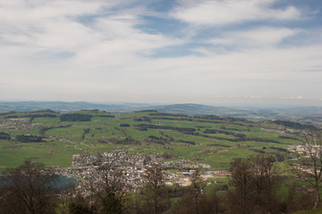 Fototapeta na wymiar Panoramic view of city Kussnacht from mountain Rigi in Switzerland