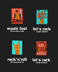 Rock music festival logo set
