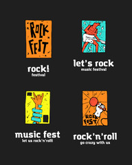 Rock music festival logo set