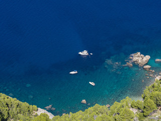 top view with boats and blue water
