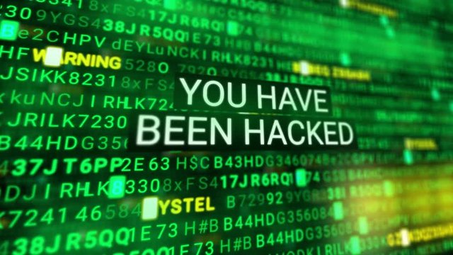 Code animation showing. Warning messages in a virtual environment. Data encryption, cyberattack. Data encryption, information theft, computer hacking. Security breach concept, warning texts 