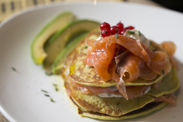 closeup green pancakes