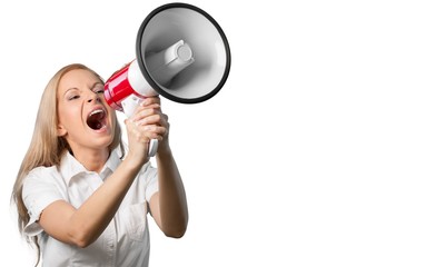 Portrait of woman holding megaphone