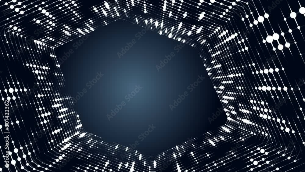 Poster frame of pulsating elements. cosmic eye. place for text. plexus business background. blue background