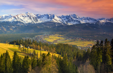 Fototapeta Polish mountains Tatry at sunset obraz