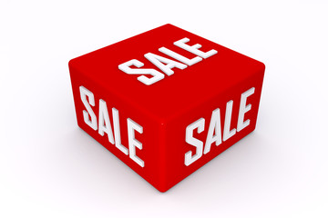 Sale 3d cube in red color with white background, 3d illustration