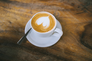 hot latte coffee in cafe