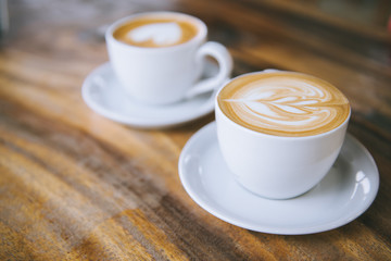 hot latte coffee in cafe