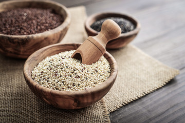 Different kinds of Raw quinoa seeds