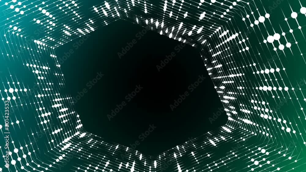 Poster Frame of pulsating elements. Cosmic eye. Place for text. Plexus business background. Multicolored background 2. Seamless loop.
