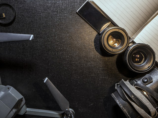 set of travel items kit overhead view