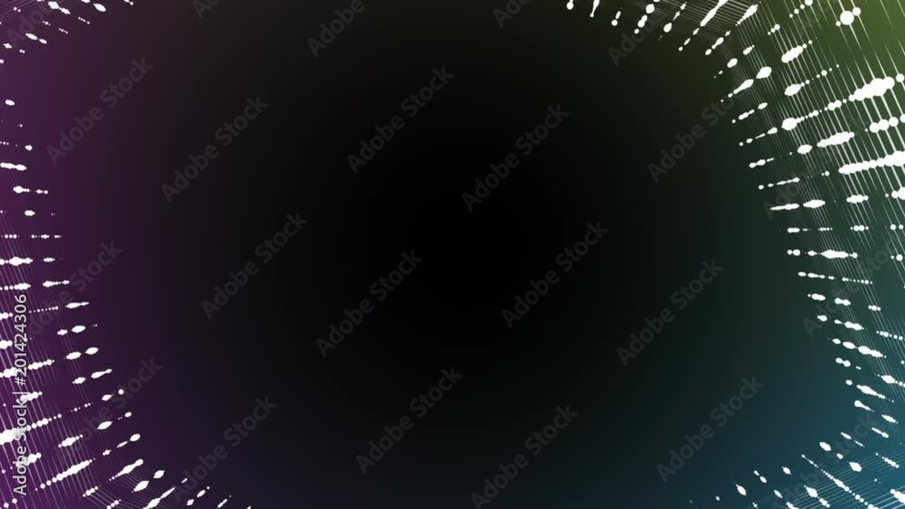 Poster Frame of pulsating elements. Place for text. Plexus business background. Multicolored background 3. Seamless loop.