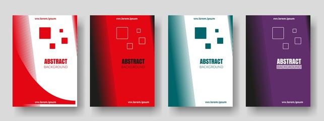 Covers with red, green, purple colors. Minimal design. Geometric backgrounds. Design for report annual, brochure, flyers, magazine, posters, catalogs, banners. 