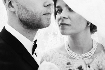 Lovely moment of the young couple in the wedding day