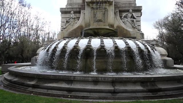 Monument to Miguel de Cervantes in Madrid, Spain. Slow motion.