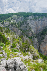 A steep mountain slope with picturesque views.