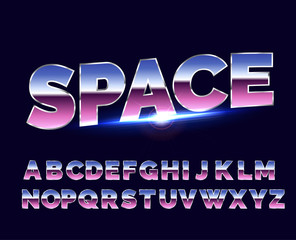 Shiny Chrome alphabet retro font. Sci-fi 80s future style.