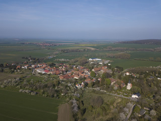 The village Huy-Neinstedt in the Harz Mountains from above / Germany