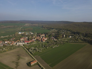 The village Huy-Neinstedt in the Harz Mountains from above / Germany
