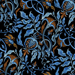 Seamless vintage pattern of Abstract Flowers. Watercolor Hand Drawn background