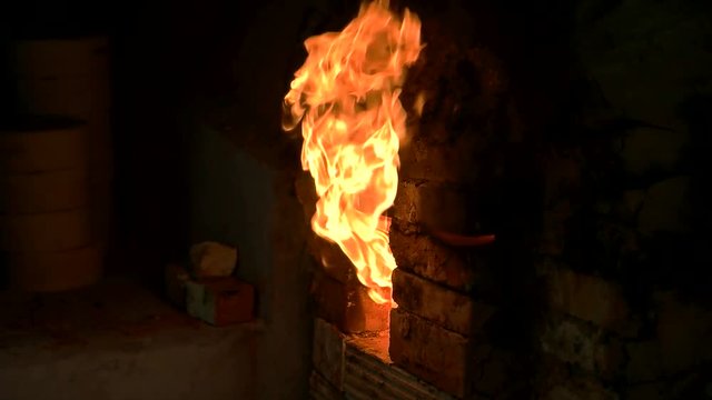 Burning Firewood in a Kiln Slow Motion