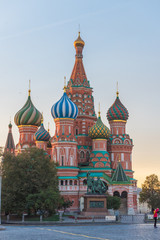 St. Basil's Cathedral on Red Square in Moscow and the morning 