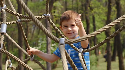 4 years old boy climbing in a jungle gym, 4k