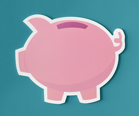 Pink piggy bank savings icon