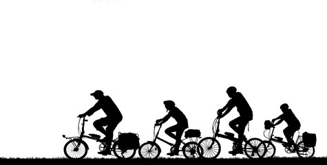 Silhouette group friend  and bike relaxing on white  background