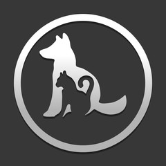 cat and dog icon. icon in circle on dark background with simple shadow