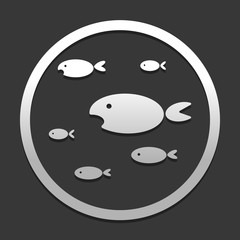 School of fishes. icon in circle on dark background with simple shadow