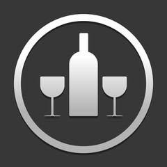 glasses and bottle. icon in circle on dark background with simple shadow