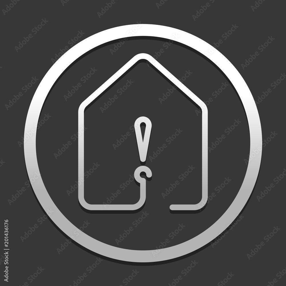 Poster house with exclamation mark icon. line style. icon in circle on dark background with simple shadow