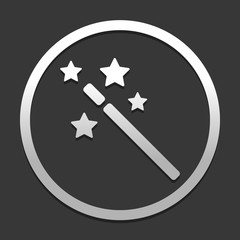 magic wand with stars. simple silhouette. icon in circle on dark background with simple shadow