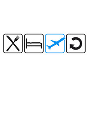 eat sleep fly repeat wiederholen essen schlafen tag ablauf flugzeug fliegen pilot maschine jumbo jet silhuette schwarz umriss urlaub ferien reise