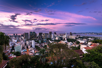 Fototapeta premium Rio de Janeiro City Downtown by Sunset With Dramatic Sky