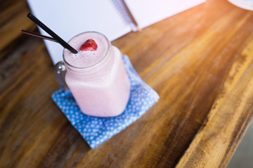 smoothie with strawberries and milk