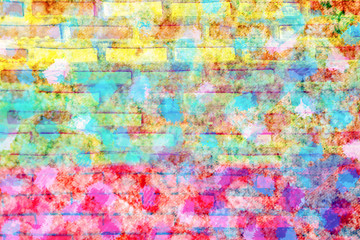 Fototapeta na wymiar colorful pink ,blue ,yellow and brown watercolor paint digital art abstract wallpaper background