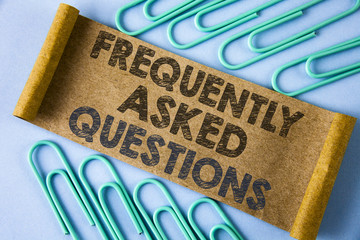 Text sign showing Frequently Asked Questions. Conceptual photo most common inquiries Informations...