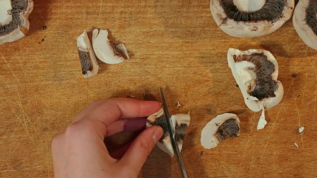 Chopping mushrooms for cooking