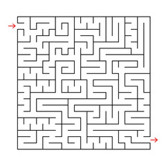 Abstract square labyrinth with a black stroke. An interesting game for children and adults. Simple flat vector illustration isolated on white background.