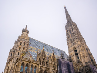 St. Stephen's Cathedral in Vienna, Austria in a beautiful winter season colorful white background sky.