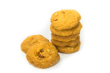Cookies made from alginate Tierra placed large stacked pieces. Put on white background