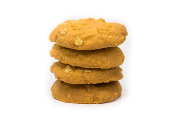 Cookies made from alginate Tierra placed large stacked pieces. Put on white background