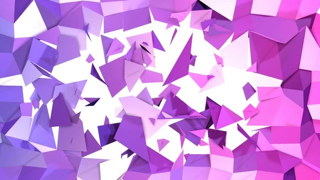 Abstract low poly style looped background. 3d seamless animation in 4k. Modern gradient colors. Low poly violet blue surface with a gap in the middle v1