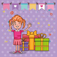 happy birthday card with little girl vector illustration design