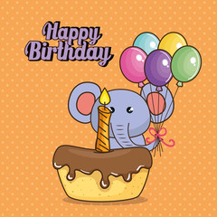 happy birthday card with cute elephant vector illustration design