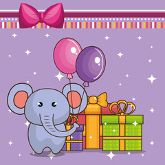 happy birthday card with cute elephant vector illustration design